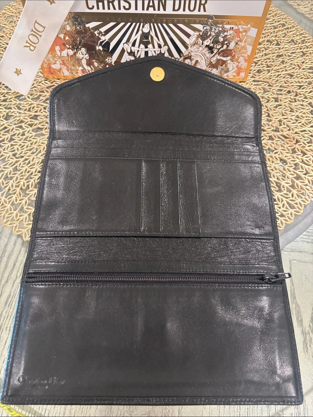 Dior Black Leather Envelope wallet with Gold CD Emblem